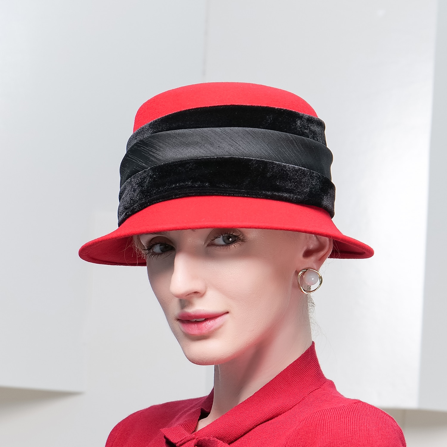 2025年 ビンテージ スタイルのエレガントな 100% ウール / フェザー付きフランネル帽子 / トリム 1pc 特別な行事 / 休日のかぶと  コレクション – $36.99 –P3