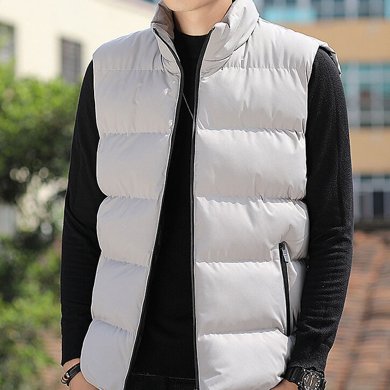 Voor heren Winterjas Winterjack Puffervest Vest Gewatteerd vest Cardigan Casual Kamperen&Wandelen Winter Zak Polyester Winddicht Warm Vrijetijdsschoenen Effen / effen kleur Opstaande boord Zwart Rood 2025 - $28.99 –P4