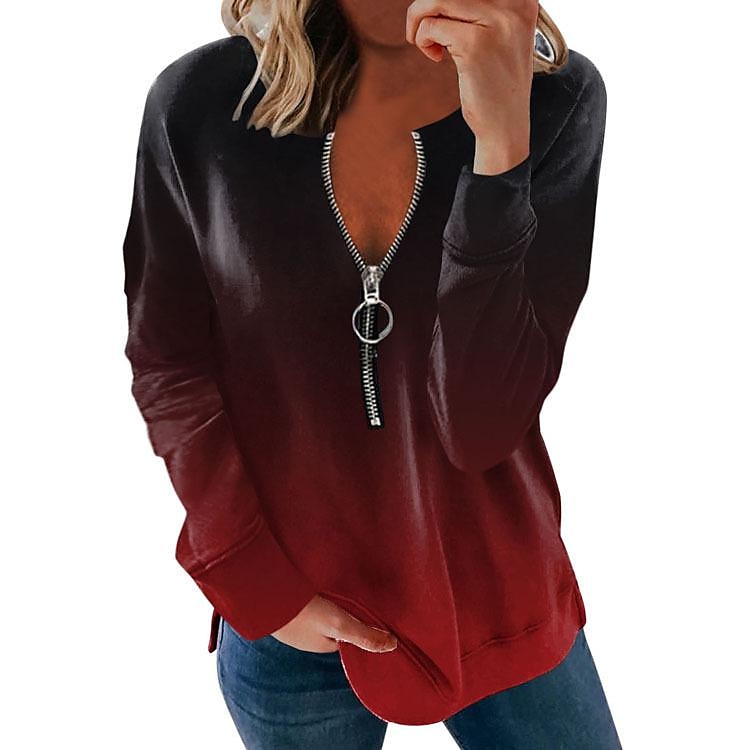Women's Hoodie Graphic Color Gradient Printing Streetwear Basic Long Sleeve Round Neck Crewneck Daily Sports Zip Up Gradient - red Gradient - blue Gradient - wine red Gradient - Purple Gradient 2025 - $27.99 –P6