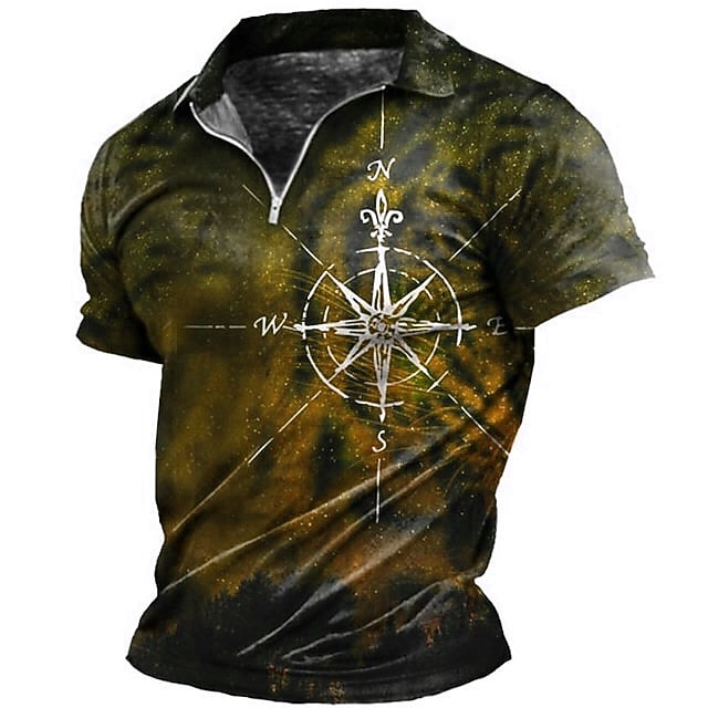 Men's Nautical Zip Polo Shirts Golf Shirt Short Sleeve Polo Shirts Collared Shirts Vintage Casual Vacation Wear Boat Wear Party Outfits 3D Print Quarter Zip Polo Yellow Blue Green 2026 - $23.99 –P3