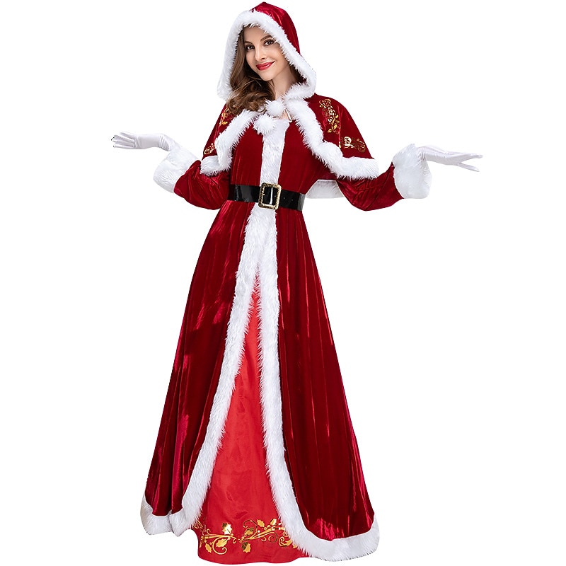 Weihnachtsmann-Kostüm Für Damen – 3-teilig Aus Samt, Mit Hut & Gürtel, In S–XL