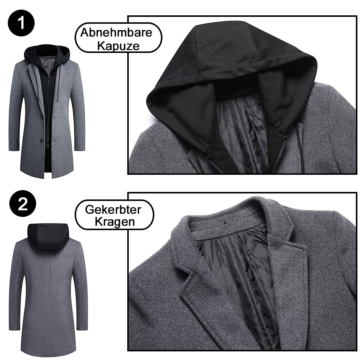 Homens Casaco de inverno Casaco de lã Casaco Roupa Diária Para Noite Inverno Lã Térmico / Quente Lavável agasalhos Roupa Moda Aquecimento Cor Sólida Capuz removível Com Capuz Não Trespassado de 2026 por $110.99 –P8