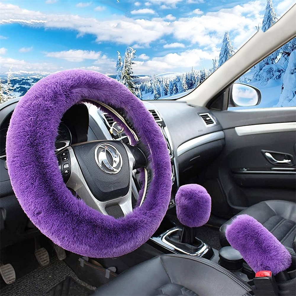 6 Pcs/Set Fluffy Faux Wool Car Steering Wheel Cover  Furry Seatbelt Shoulder Pads Auto Center Console Armrest Pads Gear Shift Knob Cover Handbrake Cover Universal Warm Winter 2025 - $21.99 –P7