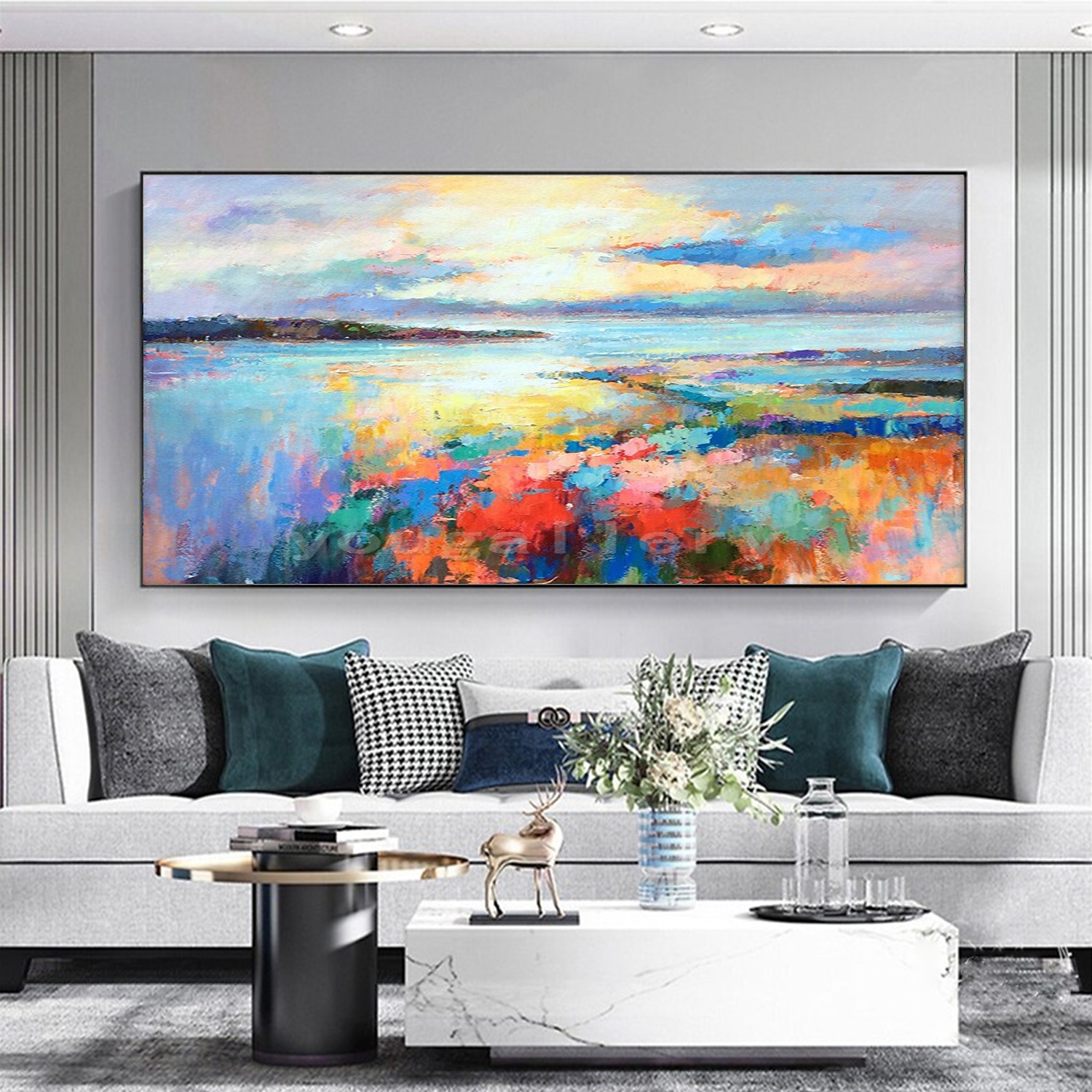 handgemaakte olieverf canvas muur kunst decoratieve abstracte mes schilderij landschap blauw voor home decor gerold frameloze niet-uitgerekt schilderij 2025 - $69.99 –P3