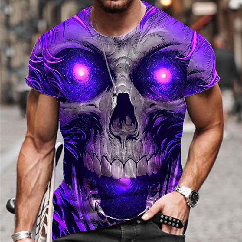 Herren Unisex Totenkopf Motiv Grafik-Drucke T Shirt Halloween-Shirt Kurzarm T-Shirt 3D-Druck Rundhalsausschnitt Hemd Sport Designer Brautkleider schlicht Outdoor Strasse Täglich Gelb Rosa Blau Sommer 2025 - $17.99 –P4