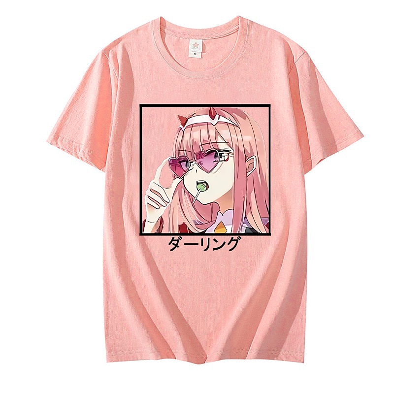 Darling In The Franxx Anime Zero Two Kawaii Cartoon Print Top Harajuku T  Shirt - T-shirts - AliExpress