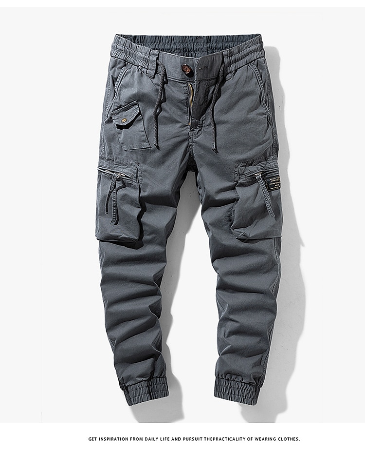 Herr Militärbyxor Cargo byxor Långbyxor Arbetsbyxor Snörning Elastisk midja Flera fickor Slät Komfort Andningsfunktion Ledigt Dagligen Streetwear 100 % bomull Sport Mode Svart Grön Microelastisk 2025 - $37.99 –P11