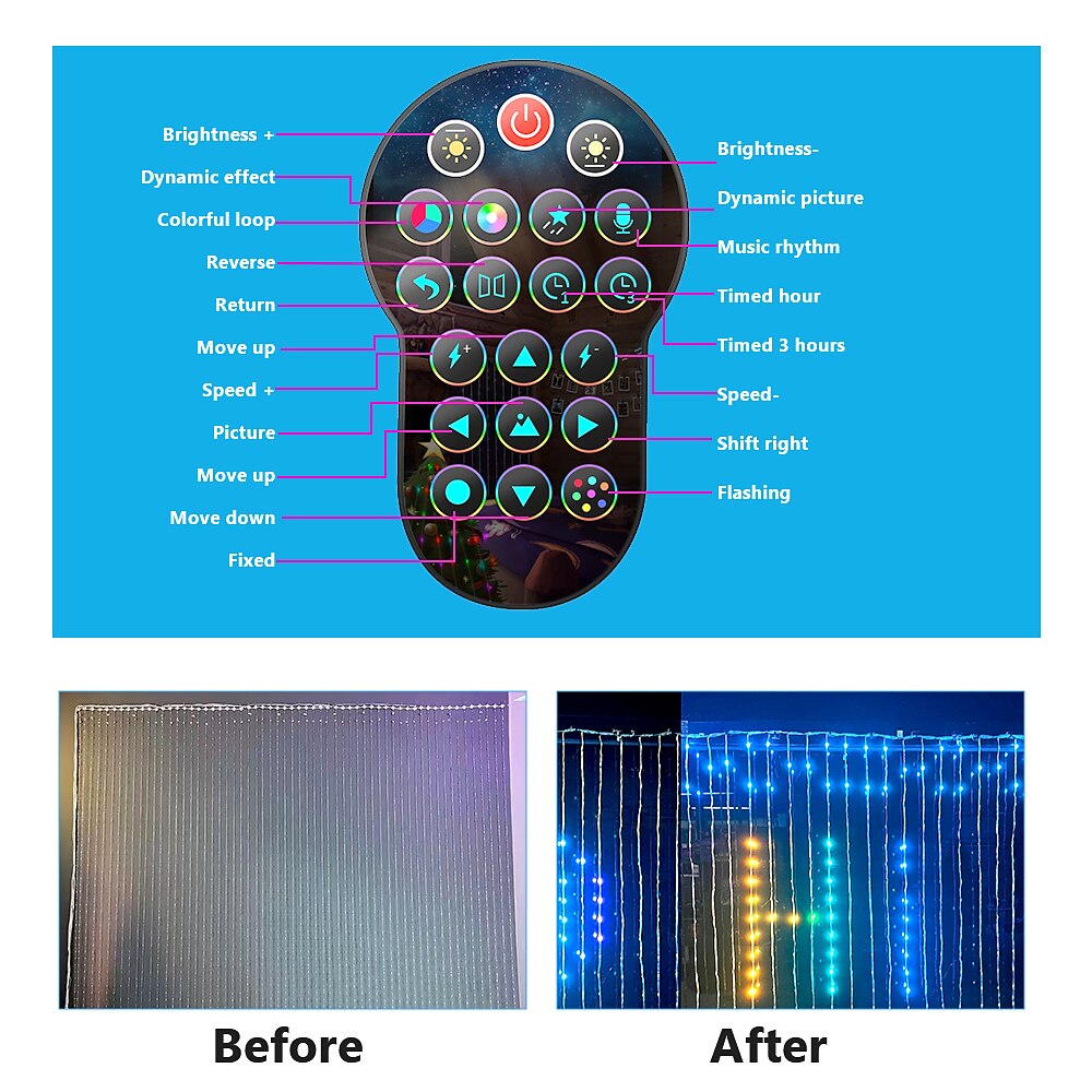 Smart RGB LED Christmas Curtain Lights with Bluetooth APP Control 3X3m 2X2m 1X1m LED Fairy String Lights DIY Picture Display for Party Holiday Garland Window Decoration 2025 - $135.99 –P7