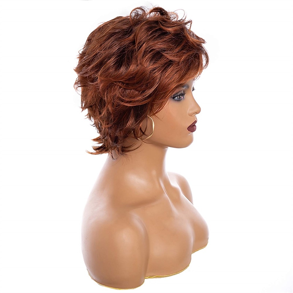 parrucca bionda mista marrone scuro marrone con riflessi parrucche pixie cut per donne bianche con frangetta parrucca sintetica ondulata corta naturale capelli veri parrucche per feste di natale del 2025 a $19.99 –P10