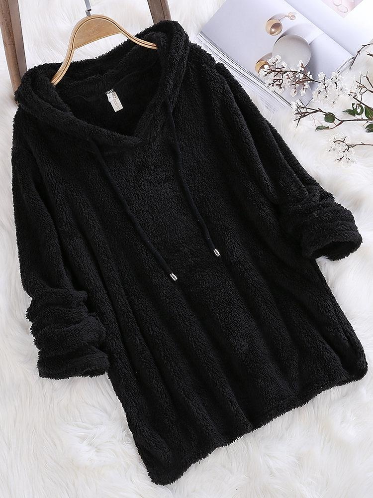Per donna Tinta unica Pagliaccetto Pile Sherpa Manica lunga Felpa Top regolari Strada Informale A cordoncino Nero Bianco Rosa Rosso Blu Autunno inverno del 2025 a $15.99 –P5