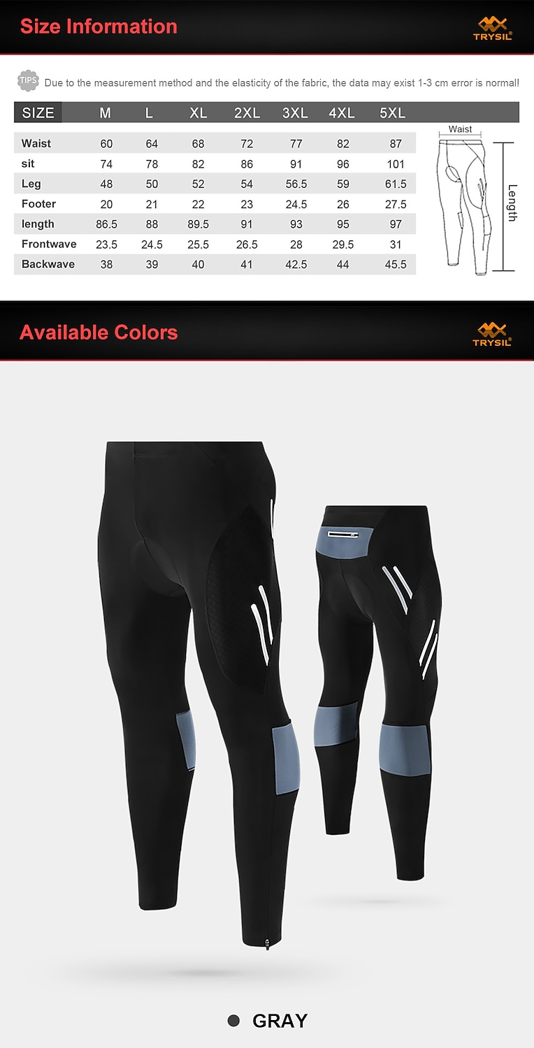 TRYSIL Men's Cycling Tights Bike Pants / Trousers Padded Shorts / Chamois Mountain Bike MTB Road Bike Cycling Sports Moisture Permeability Stretch Lightweight Back Pocket Navy Black Spandex Clothing 2026 - $34.99 –P10