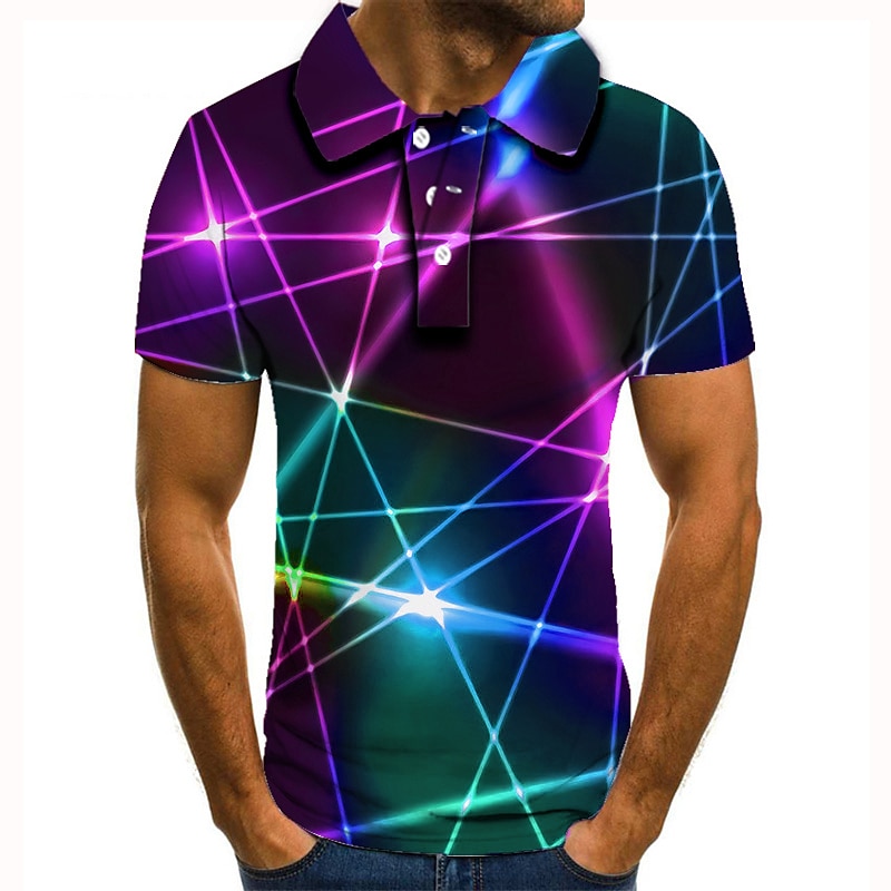 Homme Graphique Néon Polo Chemise de golf Manche Courte Polos Chemises à Col Occasionnel Vêtements de vacances Vêtements de rave Tenues de fête Boutons Impression 3D Blanche Rose Claire Vert de 2025 ? $22.99 –P7