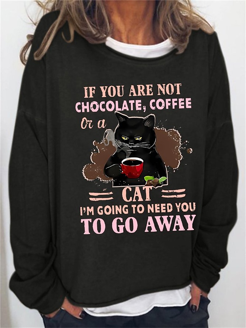 dámská oversized mikina pulovr směs bavlny kočka street casual vintage basic top s kulatým výstřihem dlouhý rukáv mikroelastický pad &amp; zimní comfrt prodyšná měkká tkanina 2025 - $22.99 –P9