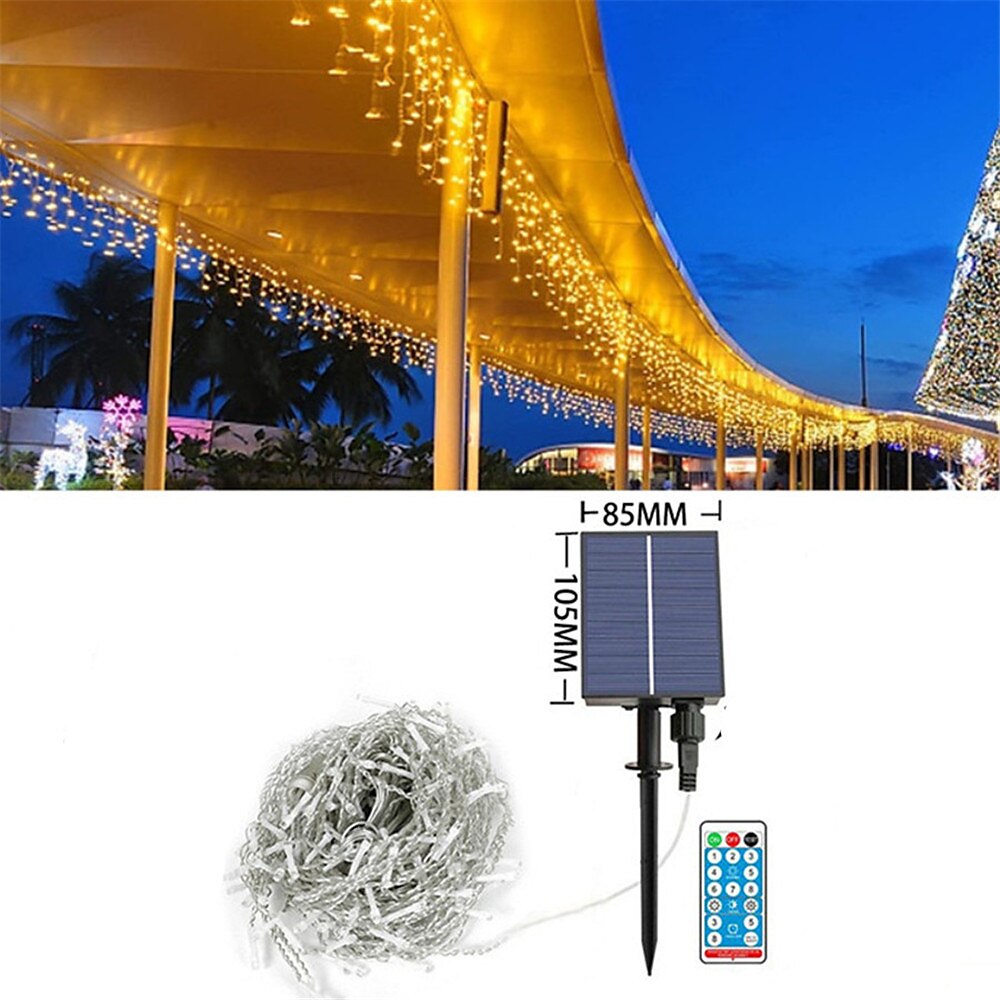 Elegant Wedding Reception Party Icicle String Lights Christmas Lights Outdoor Decorations 3x0.8m Solar LED Garland Curtain Light Outdoor Indoor 8 Modes With Remote For Party Wedding 2025 - $27.99 –P3