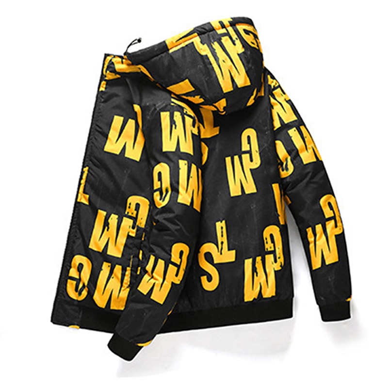 Homens Casaco puffer Casaco com capuz Acolchoado Zíper Bolsos Imprimir Esportes Padrão Exterior Casual / Diário Inverno Letra Preto Amarelo Vermelho cáqui Casaco puffer de 2026 por $56.99 –P13