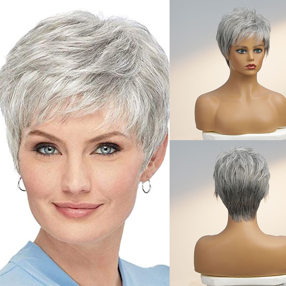 Cabelo Humano Peruca Curto Liso Com Franjas Cinzento Escuro Macio Feminino Vestir fácil Sem Touca Cabelo Brasileiro Mulheres Cinza 8 polegadas Festa / Noite Diário Roupa Diária de 2026 por $61.99 –P6