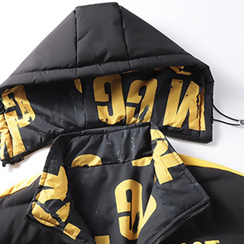 Homens Casaco puffer Casaco com capuz Acolchoado Zíper Bolsos Imprimir Esportes Padrão Exterior Casual / Diário Inverno Letra Preto Amarelo Vermelho cáqui Casaco puffer de 2026 por $56.99 –P9