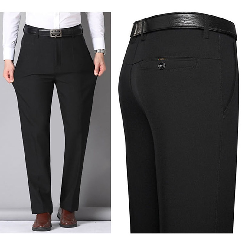Herre Dressbukser Bukser kinesisk Lomme عادي Komfort Pustende Full lengde Bryllup Kontor Virksomhet Elegant og moderne Formelt Svart Blå Mikroelastisk 2025 - $16.49 –P4