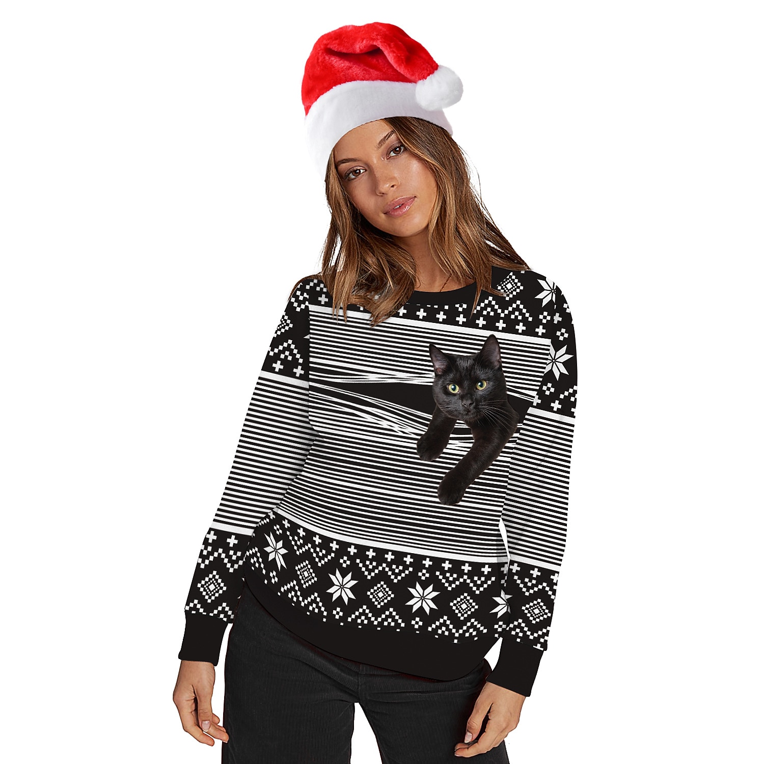 Papá Noel Gato Hombre de pan de jengibre Suéter de navidad Sudadera Hombre Mujer Navidad Navidad Carnaval Mascarada Nochebuena Adultos Fiesta Navidad Poliéster Cima 2025 - $24.99 –P4
