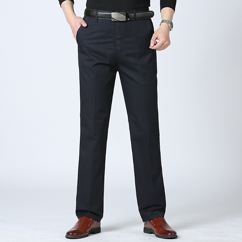 Herre Dressbukser Bukser Lomme Rett ben عادي Komfort Pustende Full lengde Bryllup Avslappet Daglig 100 % bomull Sport Stilfull Militærgrønn Svart Høy Midje Uelastisk 2025 - $18.99 –P3