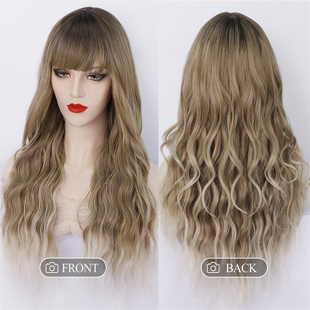Ombre White Wig Long Wavy Wigs with Bangs for Women Wig Long Platinum Blonde Wig Natural Looking Synthetic Heat Resistant Hair Wigs for Daily Party Wig 26 Inches Christmas Party Wigs 2025 - $31.99 –P14