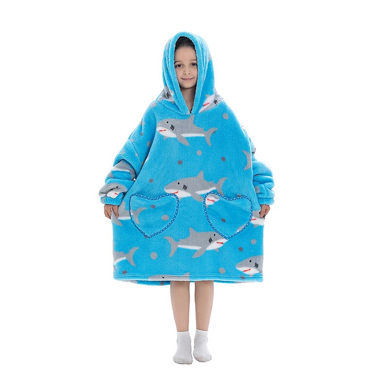 Carnival Character Oversized Hoodie Blanket Wearable Blanket With Pocket Shark Cat Dinosaur Onesie Pajamas Kigurumi Pajamas For Kid's Adults' Men and Women Boys and Girls Carnival Masquerade Cartoon 2026 - $41.99 –P4