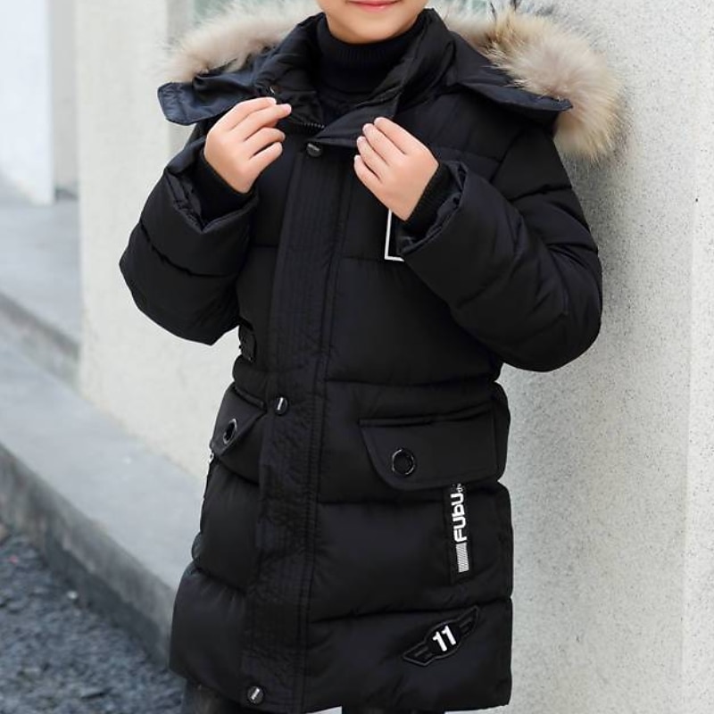 Barn Pojkar Ner Hoodiejacka Pufferjacka Ytterkläder Ensfärgat Långärmad Ficka Täcka Utomhus Häftig Dagligen Svart Kaki Höst Vinter 7-13 år 2025 - $34.99 –P5