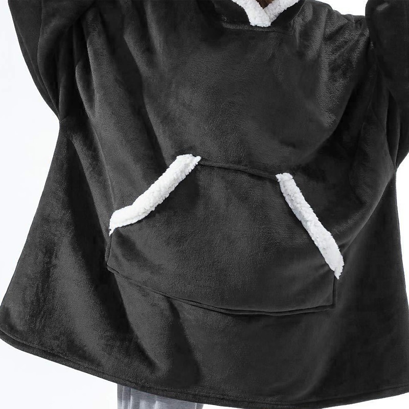 Herren Schlafanzug Nachtwäsche Tragbare Decke Hoodie-Decke Einfarbig Modisch Einfach Plüsch Heim Polyester Warm Atmungsaktiv Kapuzenpullover Lange Robe Tasche Kapuzenpullover Winter Schwarz Rot Blau 2025 - $19.49 –P3