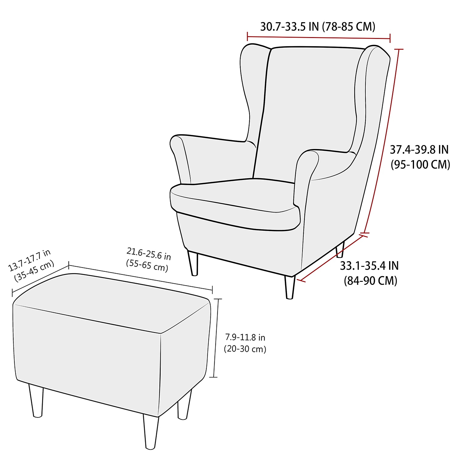 Stretch Wing Chair Cover Set with Ottoman Cover, Burgundy Spandex Stretch Wing Back Chair Cover Removable Machine Washable Armchair Chair Cover for Strandmon Chair 2025 - $47.99 –P1