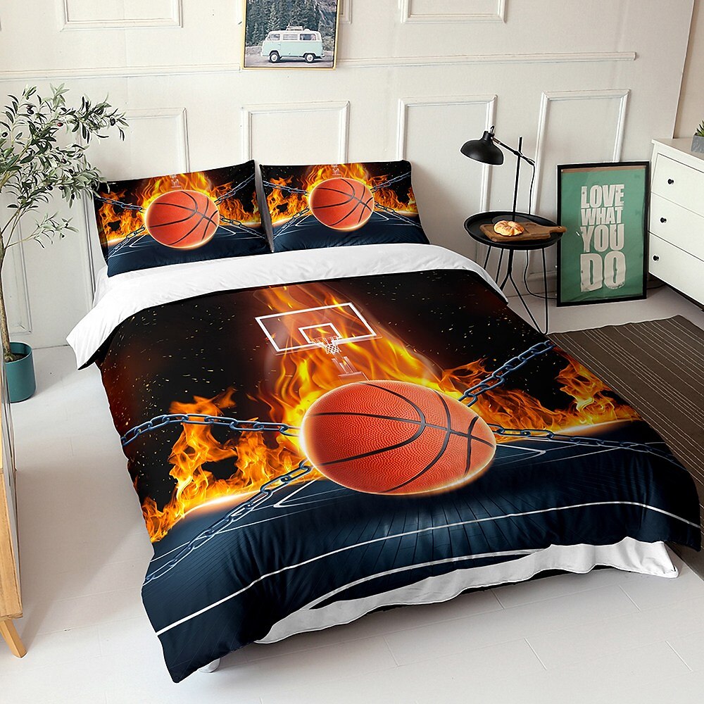 3d sengetøy sport basketball baseball print dynetrekk sengesett dynetrekk med 1 print print dynetrekk eller trekk， 2 putevar for dobbel/dronning/konge 2025 - $41.99 –P8