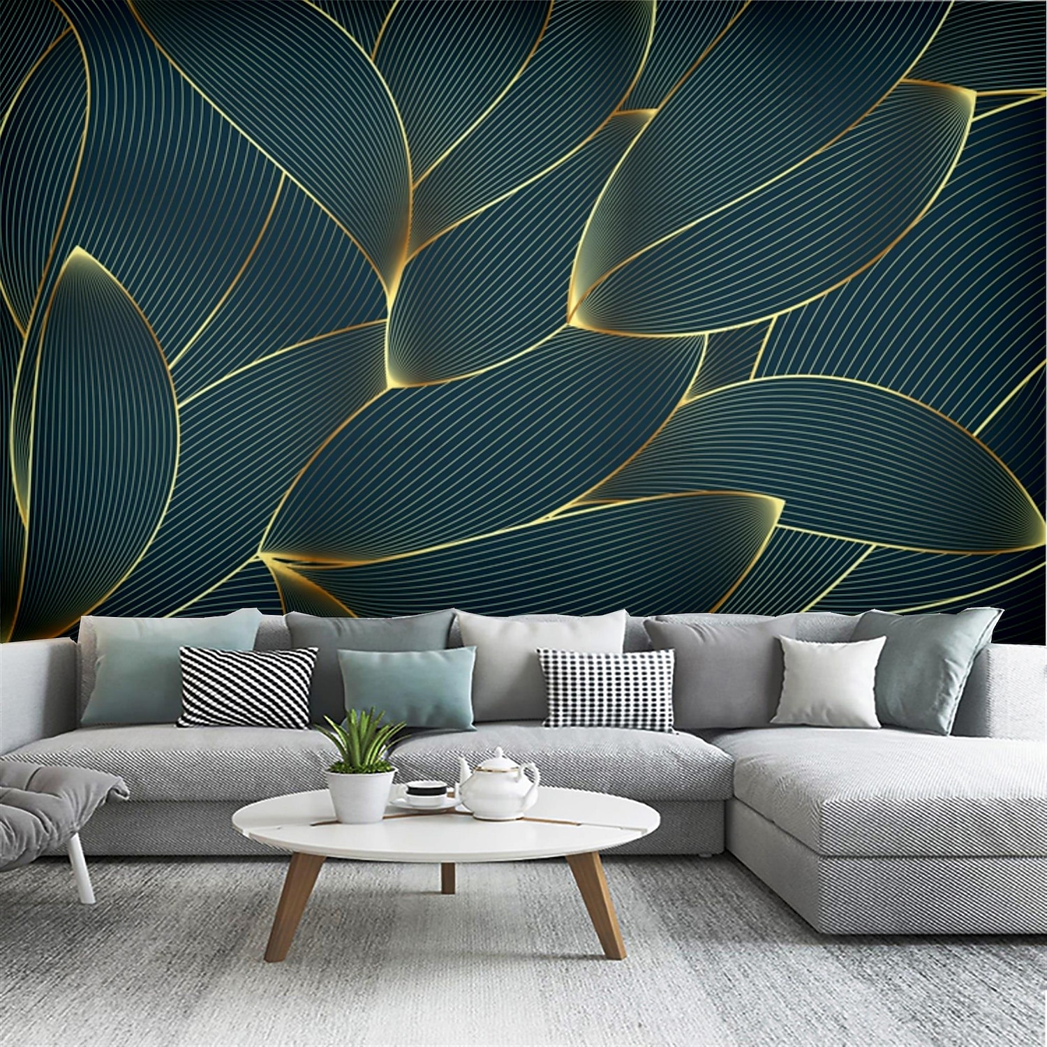 cool wallpapers 3d abstracte muurschildering behang muurschildering muurstickers bladeren abstracte schets foto geschikt voor hotel woonkamer slaapkamer art deco 2025 - $51.99 –P5