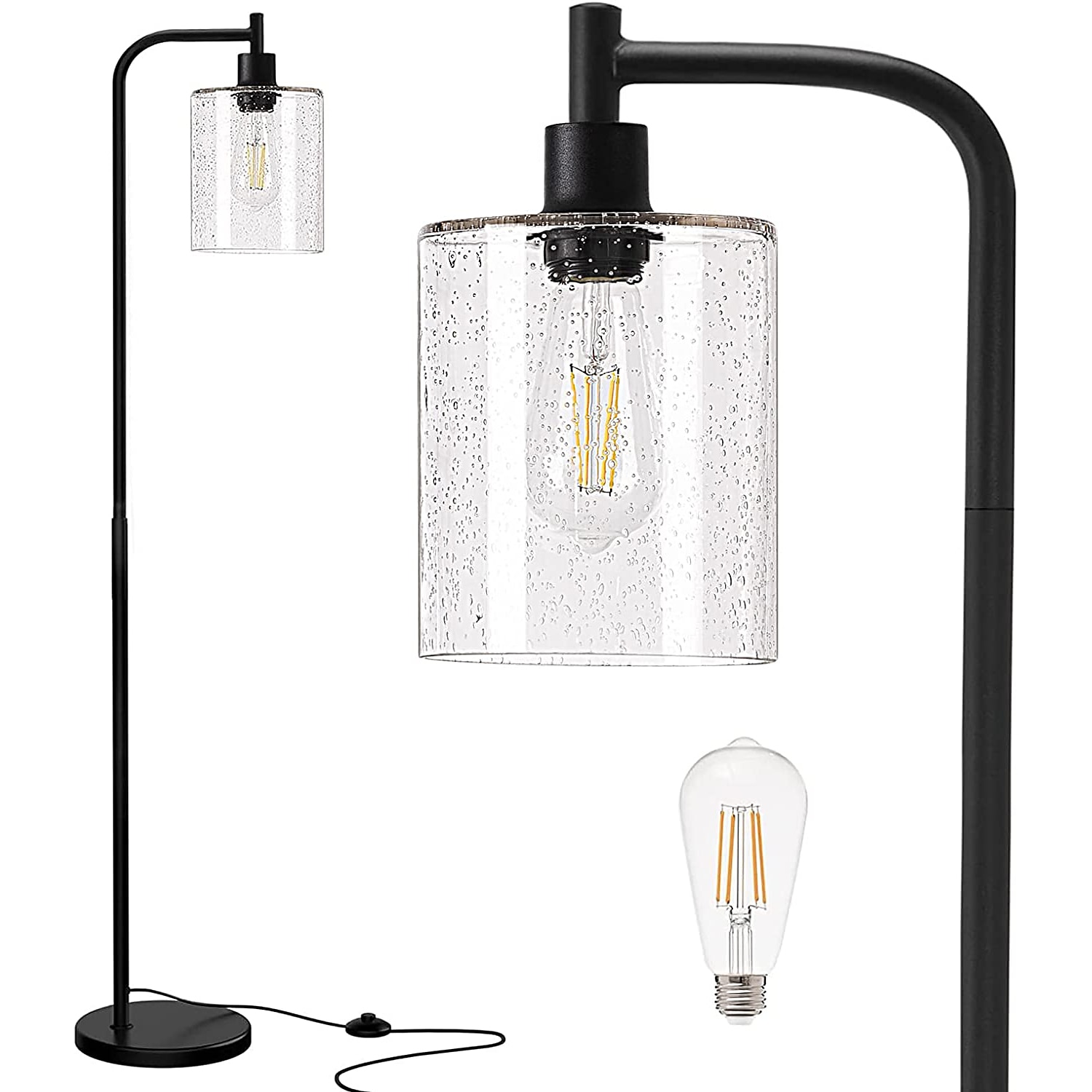 LED Floor Lamp with Suspended Bubble Glass Shade and Unique LED Bulbs Suitable for Bedroom and Living Room Modern Vertical Industrial Lamp High Pole Lamp Suitable for Office 2025 - $175.99 –P12