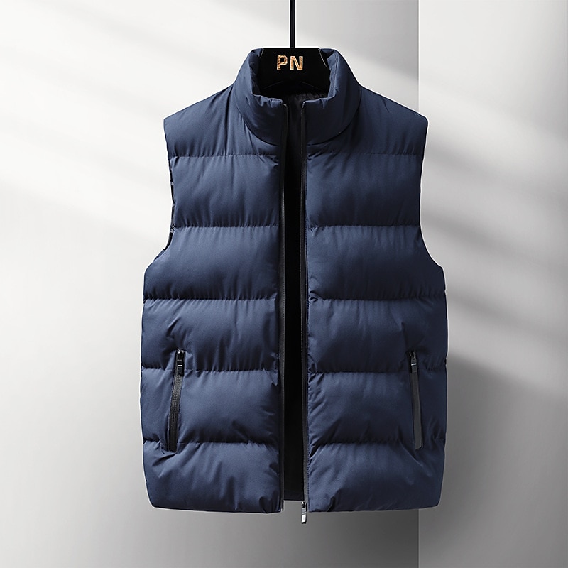 Voor heren Winterjas Winterjack Puffervest Vest Gewatteerd vest Cardigan Casual Kamperen&Wandelen Winter Zak Polyester Winddicht Warm Vrijetijdsschoenen Effen / effen kleur Opstaande boord Zwart Rood 2025 - $28.99 –P6