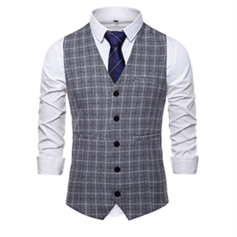 Men's Vest Waistcoat Wedding Office & Career Daily Wear Going out Business Retro Fall & Winter Button Pocket Polyester Outdoor Comfortable Casual Plaid Single Breasted V Wire Regular Fit Light Blue 2025 - $32.99 –P8