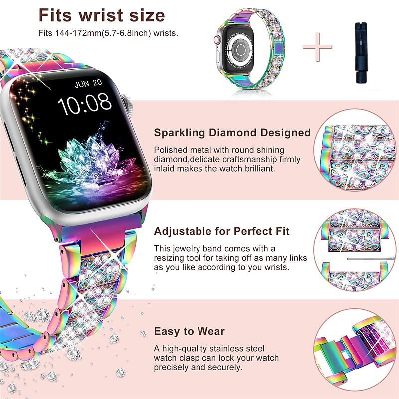 [1+2Pack] Jewelry Bracelet Compatible with Apple Watch band 38mm 40mm 41mm 42mm 44mm 45mm 49mm with Case Bling Diamond Rhinestone Strap Replacement Wristband for iwatch Series Ultra 8 7 6 5 4 3 2 1 SE 2025 - $25.99 –P3