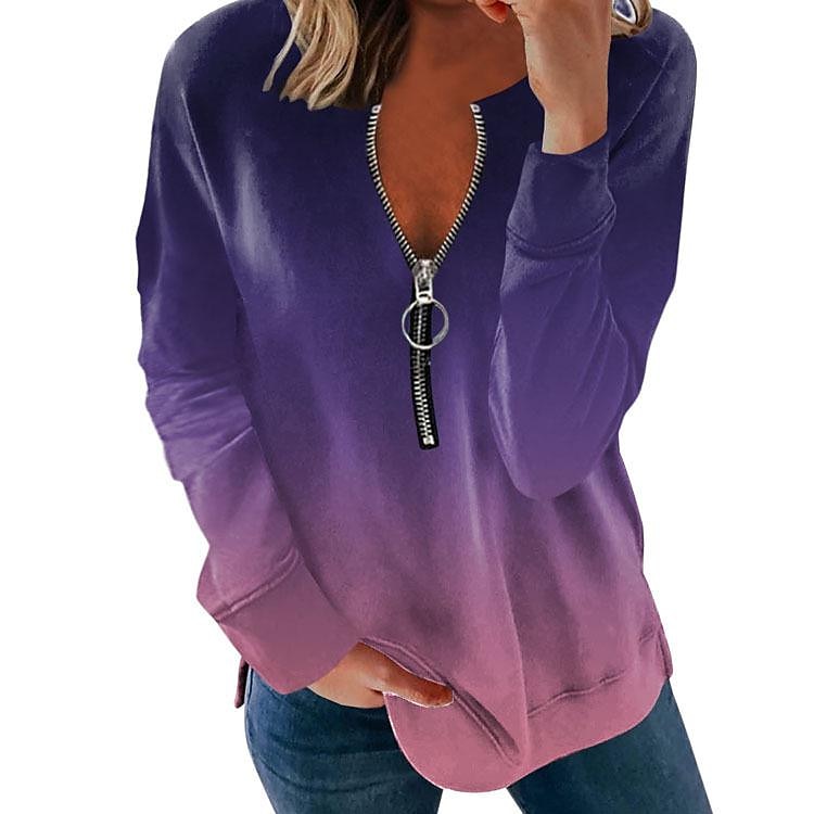 Women's Hoodie Graphic Color Gradient Printing Streetwear Basic Long Sleeve Round Neck Crewneck Daily Sports Zip Up Gradient - red Gradient - blue Gradient - wine red Gradient - Purple Gradient 2025 - $27.99 –P3