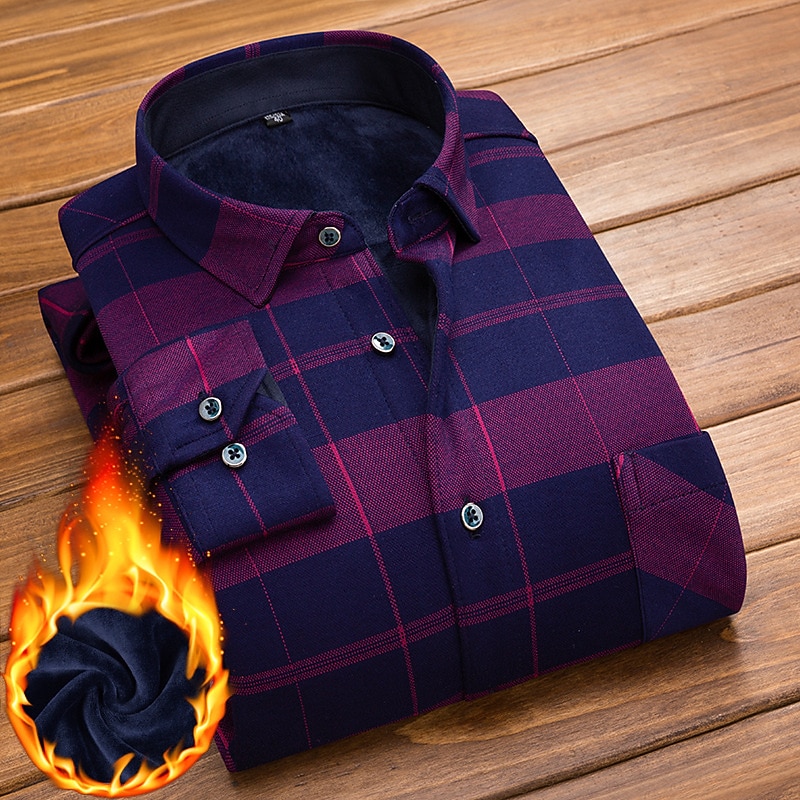 Bărbați Cămașă de Costum Cămașă cu carouri Cămașă cu guler Cămașă din lână Camașă cu nasturi Tartan Nuntă În aer liber Negru Bleumarin Bleumarin Albastru piscină Manșon Lung Răsfrânt Toamnă Iarnă 2026 - $25.99 –P2
