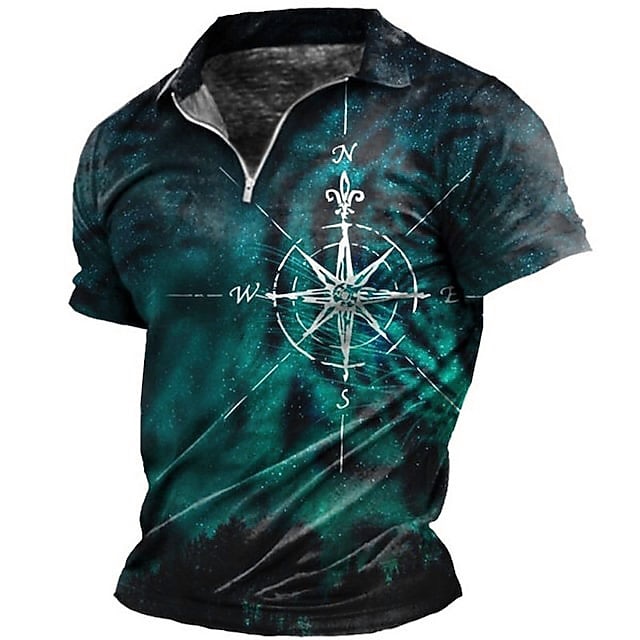 Men's Nautical Zip Polo Shirts Golf Shirt Short Sleeve Polo Shirts Collared Shirts Vintage Casual Vacation Wear Boat Wear Party Outfits 3D Print Quarter Zip Polo Yellow Blue Green 2026 - $23.99 –P4