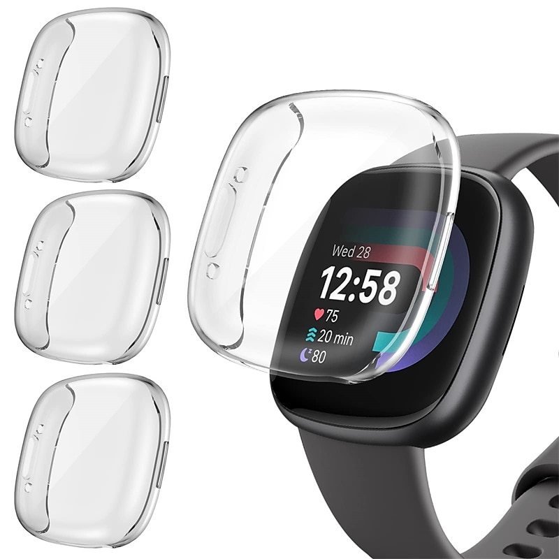 3 paquetes Caja de reloj con protector de pantalla Compatible con Fitbit Versa 4 Sense 2 Resistente a arañazos Escabroso Cubierta completa de parachoques Vidrio Templado / computadora dura Reloj 2025 - $14.99 –P3