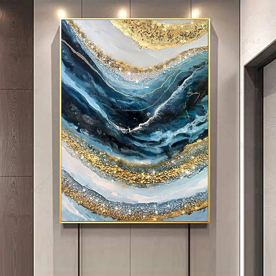 1 Panel abstrakte Drucke/Poster Luxus rosa blau gold Wandkunst modernes Bild Wohnkultur Wandbehang Geschenk gerollte Leinwand ungerahmt, ungedehnt 2025 - $18.99 –P1