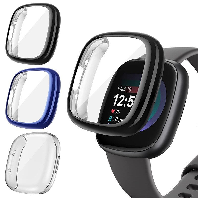 3 paquetes Caja de reloj con protector de pantalla Compatible con Fitbit Versa 4 Sense 2 Resistente a arañazos Escabroso Cubierta completa de parachoques Vidrio Templado / computadora dura Reloj 2025 - $14.99 –P1