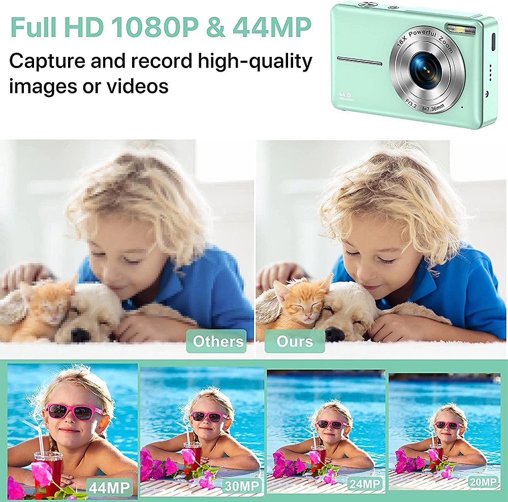 Digital Camera 1080P 44MP Vlogging Camera with LCD Screen 16X Zoom Compact Portable Mini Rechargeable Camera Gifts for Students Teens Adults Girls Boys 2025 - $75.99 –P11