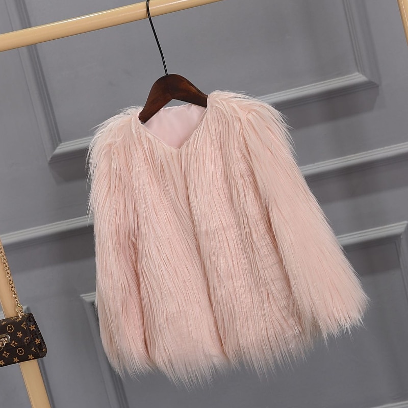 Manteau en fausse fourrure Bébé Fille Couleur unie Actif Ecole Polyester Manteau Vêtements d'extérieur 7-13 ans Hiver Biège de 2025 ? $40.99 –P5
