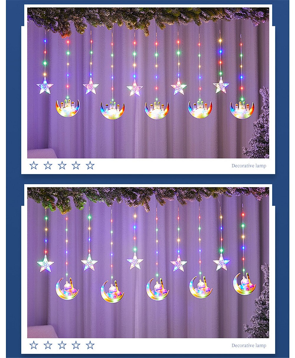3m star &amp;أضواء ستائر القمر LED، أضواء ستائر عيد الميلاد المجيد، ديكورات للمنزل، الأحداث&amp; حزب 2025 - $32.99 –P2