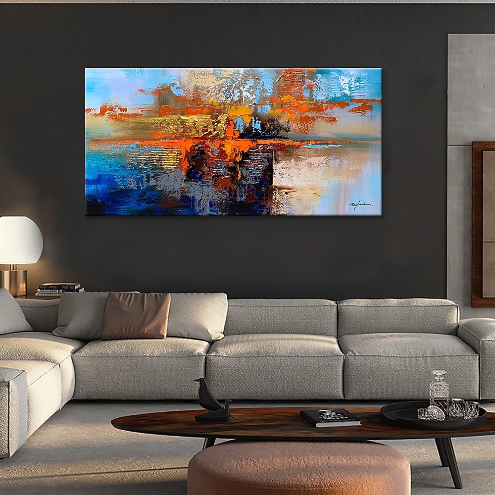 pintura a óleo 100% feito à mão arte de parede pintada à mão sobre tela laranja azul horizontal abstrato moderno decoração de casa decoração lona enrolada sem moldura não esticada de 2026 por $123.99 –P7