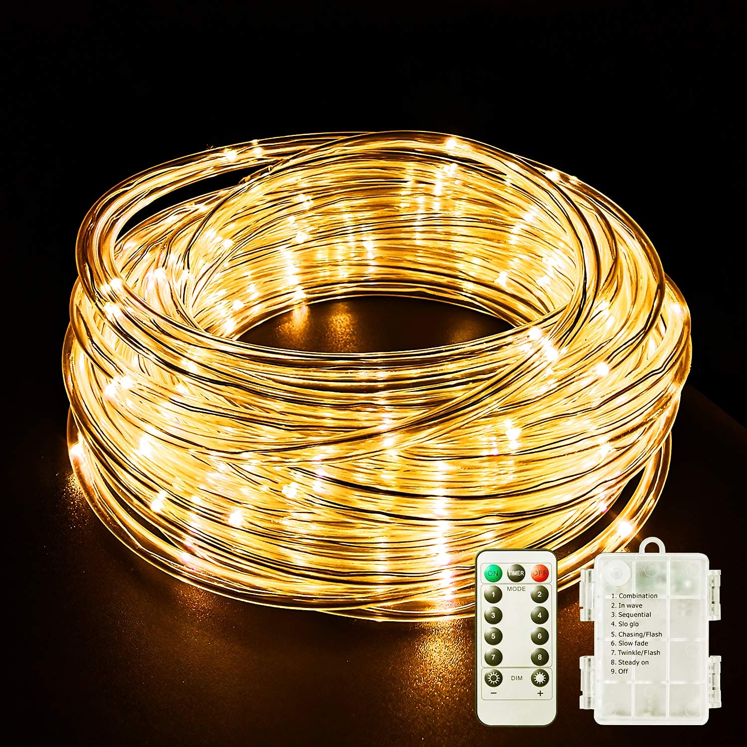 LED Rope Lights LED String Lights Outdoor Waterproof IP65 Christmas Fairy Lights 30m-300Leds 22m-200Leds 12m-100Leds 7m-50Leds 8 Modes Battery Powered Dimmable/Timer with Remote for Party 2025 - GBP £14.65 –P10