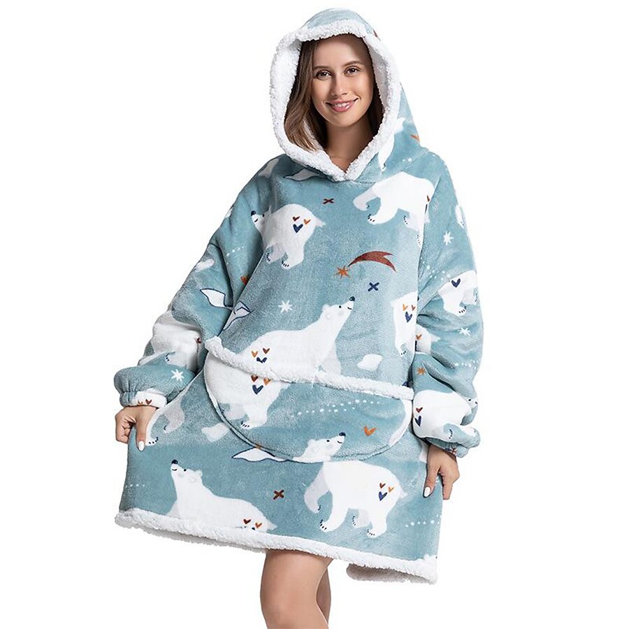 Womened Blanket Wearable Blanket, Sleepwear Fleece Sherpa Blanket Sweatshirt with Pocket and Sleeves 2025 - $50.99 –P6
