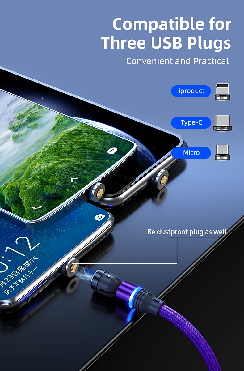 Multi Charging Cable 0.5m(1.5Ft) 3.3ft 6.6ft USB A to Lightning / micro / USB C 2.4 A Charging Cable Fast Charging Nylon Braided 3 in 1 Magnetic For Samsung Xiaomi Huawei Phone Accessory 2025 - $12.99 –P12