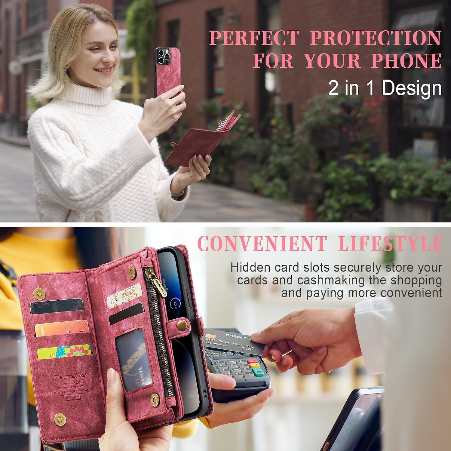 Чехол-кошелек CaseMe из кожи для Apple iPhone 16 15 14 Pro Max 13 12 11 X XR XS Max 8 7 многофункциональный магнитный классический фолио чехол с защитой с держателем для карточек 2025 - $32.99 –P7