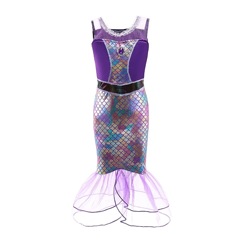 Niños Chica Vestido Sirena Sin Mangas Rendimiento Disfraz Algodón Vestido de cambio Verano Primavera 3-6 años de edad Azul Piscina Morado 2025 - $36.99 –P1